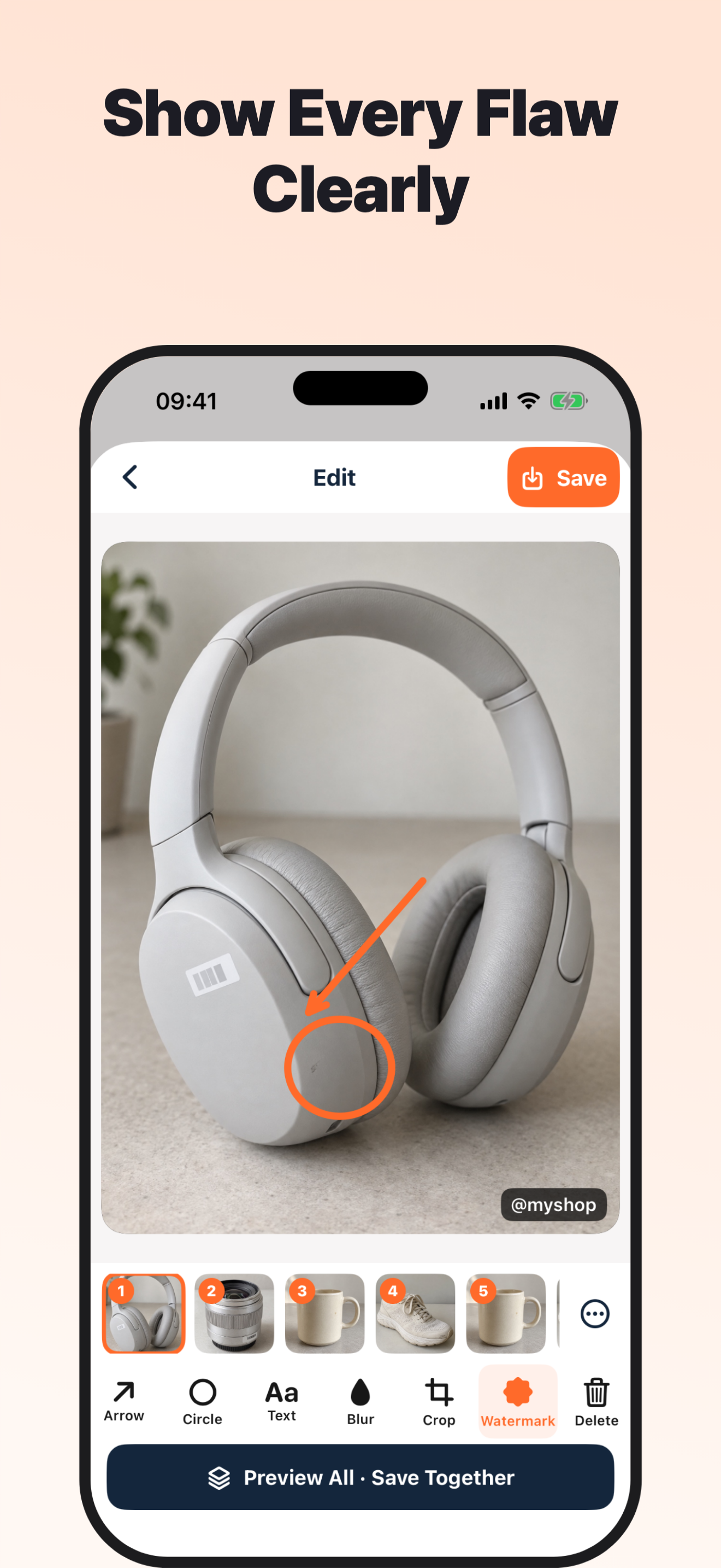 Editor marking a flaw with a circle and arrow